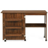 2 IN 1 Folding Sewing Table Rolling Craft Table Desk Workstation Brown