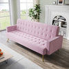 Modern Luxury Velvet Sofa Bed Pink 3 Seater Nonwoven Contrast Gold Metal Legs