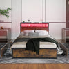 Double Size Bed Frame Metal Bed Platform LED Lights Headboard & 4 Storage Drawer