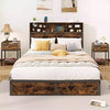King Size Bed Frame Heavy Duty Metal Platform Bed w/Charging Station