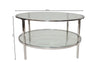 Rounded Double Glass Coffee Table with Steel Legs 43 x 80 cm