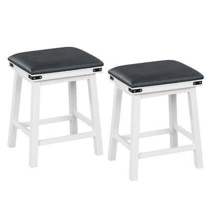 2Pcs Upholstered Bar Stool Backless Counter Height Stools Dining Chairs White