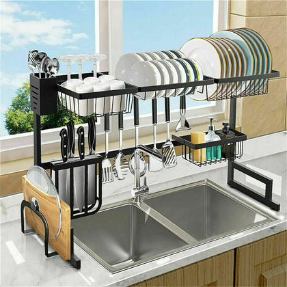 Adjustable Dish Drainer Over Sink Dish Drying Rack Kitchen Cutlery Holder