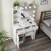 White Vanity Makeup Dressing Table Set w/Stool Drawer&Mirror Jewelry Wood Desk