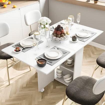 Mobile Drop Leaf Dining Table Folding Desk SpaceSaving Kitchen Storage Breakfast
