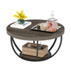 Wooden Round Coffee Table, Rustic 2-Tier Wooden Center Table w/ Storage Shelves