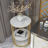 2 Tier Round Side Coffee Table with Gold Metal Frame Marble-Effect Top Sofa Room