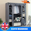 Large Fabric Canvas Wardrobe With Clothes Hanging Rail Shelves Storage Cupboard