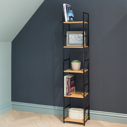 5 Tier Shelving Side Table, Oak Effect Shelves 1440mm H x 291mm W x 235mm D