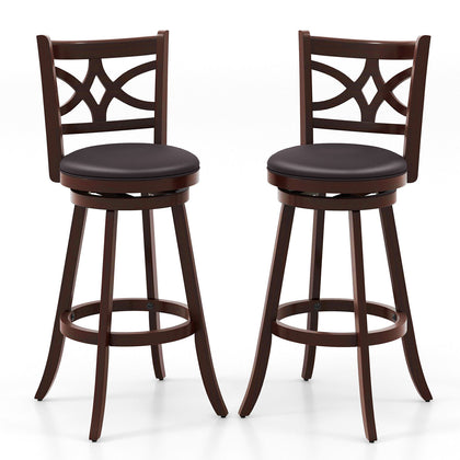 2 Pcs Bar Stools Swivel Counter Height Bar Pub Stools Set w/Cushioned Seat 29