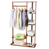 Rustic Bamboo Clothes Rail Garment Rack Corner Hanging Stand with Shelves