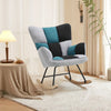 Black-Grey-Blue Patchwork Fabric Armchair Wing Back Rocking Chair Lazy Sofa Seat
