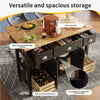 Kitchen Island Rolling Trolley Storage Cabinet Serving Cart with 3 Drawers Black