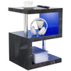 High Gloss Side Coffee Table 2 Tier Bedside End Table With LED Light Living Room
