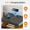 Bedside Table with Wireless Charging, LED Nightstand with 1 Lockable Drawer