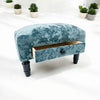 Luxury Blue Deluxe Velvet Ottoman Footstool with Shabby Chic Drawer for Bedroom