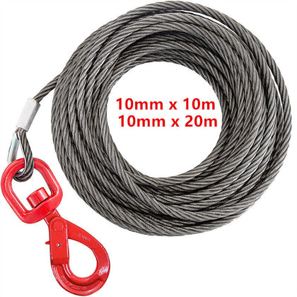 10mm x 10m/20m Steel Winch Cable Winch Wire Rope With Swivel Self Locking Hook