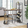 Industrial Breakfast Bar Table and 2 Stools Dining Set W/ Wine Rack Side Storage