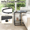 2-Tier Couch Table C-shaped End Table with Storage Shelf-Black