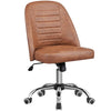 Faux Leather Mid Back Office Chair Adjustable Armless Vanity Chair, Retro Brown