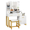 Dressing Table & Stool Set with LED Mirror, Drawers, Power Outlet, Bedroom