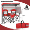 COSTWAY Double Folding Camping Chair Outdoor Portable Loveseat w/Canopy-Red