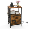 Industrial Bedside Table Charging Station End Table Nightstand w/2 Drawer