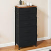 5-Drawer Fabric Dresser with Side Pockets, Wood Top, Metal Frame, Black