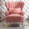 Fabric Upholstered Scallop Shell Wing Back Armchair Fireside Chair and Footstool