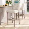 Bar Stools Set of 2 Velvet Fabric Counter Height Bar Chairs with Wood Legs