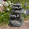 Solar Power Outdoor Water Feature Fountain 4Tier Rock Cascading Ornament w/Light