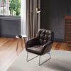 Vintage Distressed Brown Leather Armchair Metal Frame Padded Seat Accent Chair