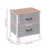 2 Drawers Side Table with Fabric Drawer Wood Tabletop Storage Bedside Table Grey