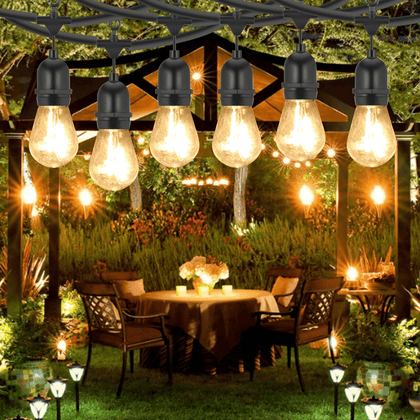 98ft Festoon Outdoor String Lights Mains Powered E27 S14 LED Bulbs Garden Light