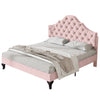 4FT6 Double Size Bed Upholstered Platform Bed Frame with Wood Slat Support Pink