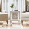 Unique Silver Mirrored Side Table Clock Display Elevated Legs Storage Nighstand