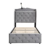 3ft Single Bed Upholstered Storage Bed Frame With Headboard, Lamp and 4 Drawers