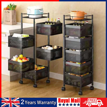 6 Tier Kitchen Rotating Storage Trolley Cart Utility Vegetable Mobile Shelf Rnjg