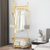 Rolling Coat Rack & Basket Storage Metal Hall Tree Hallway Clothes Stand Trolley