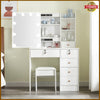 Dressing Table Mirror with 10LED Lights Stool Makeup Vanity Set Desk + 6 Drawers
