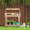 Wooden Potting Bench Work Table with Wheels, Sink, Drawer and Large Storage Sect