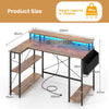 Corner Gaming Desk Home Office L-Shaped Desk with LED Lights-Brown