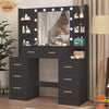 Black Dressing Table with LED Mirror 7 Drawers and 8 Shelves Vanity Makeup Desk