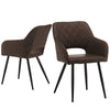 2 Pcs Brown GreyDining Chairs Faux Leather Diamond Cushion Seat With Hole
