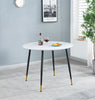 Dining Table, Small Round Kitchen Table with White Marble Effect Top, Metal Legs