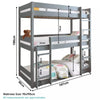 Triple Bunk Beds Kids Children High Sleeper Pine 3FT Single Wooden Bed Frame