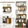 6-tier Bookcase Industrial S-Shaped Bookshelf Wooden Storage Display Rack
