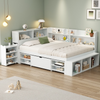 4FT6 DOUBLE WOODEN STORAGE BED FRAME WITH DRAWER AND CABINETS FOR KIDS TEENAGERS