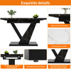 Extendable Dining Table Kitchen Table, Black Marble MDF Top 120-160x75x75.5cm