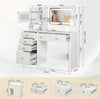 Modern White Glam vanity Table with Adjustable Mirror, Shelf & 6 Drawers
